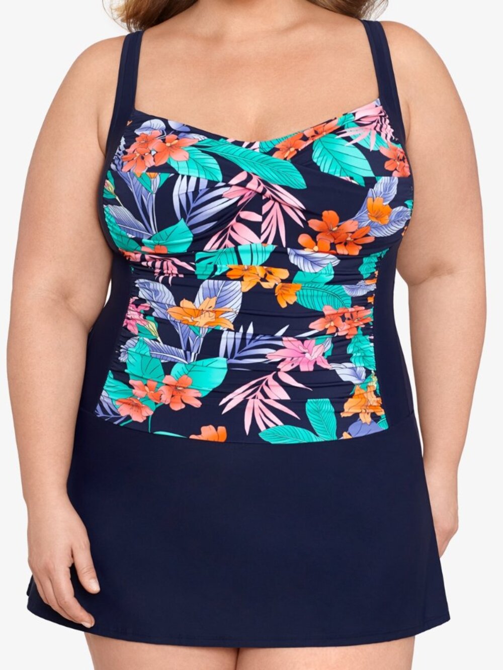 Swim Solutions Colorblocked Tummy-Control Swimdress